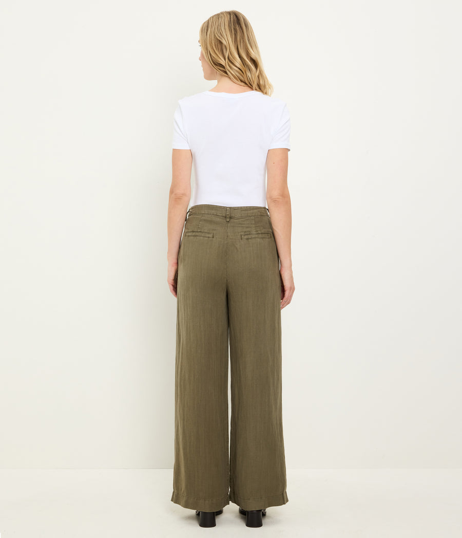 April Linen Trouser in CAPER Green Back View #CAPER
