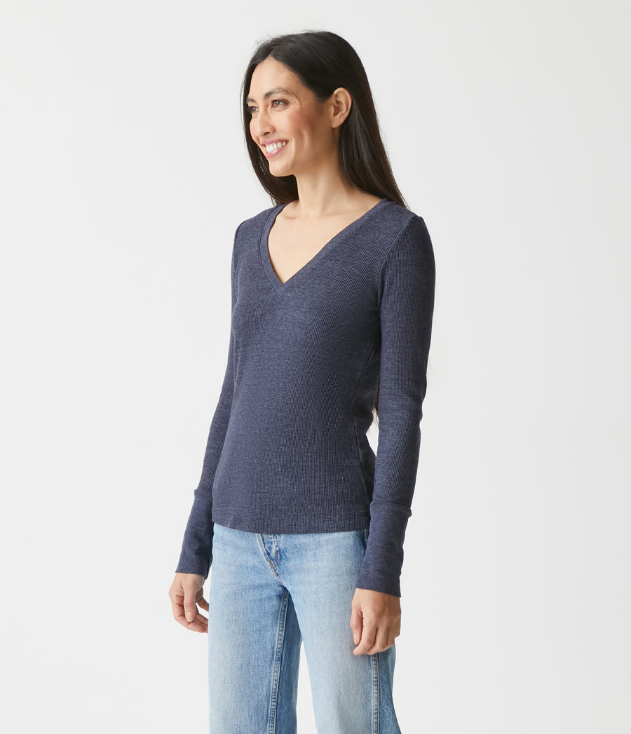 Romeo Thermal V-Neck Tee in Admiral Blue Side View #ADMIRAL