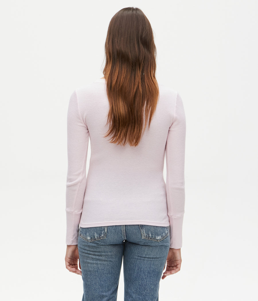 Romeo Thermal V-Neck Tee in Rose Pink Back View #ROSE