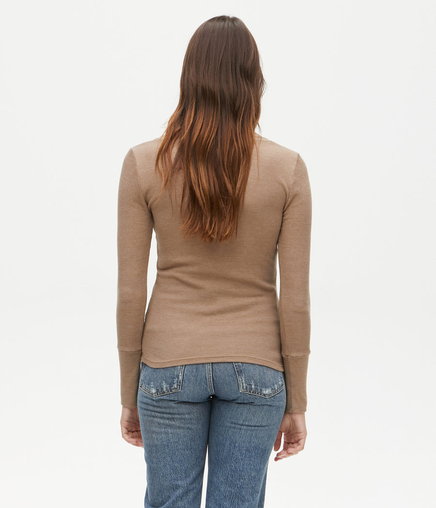Romeo Thermal V-Neck Tee in Safari Brown Back View #SAFARI