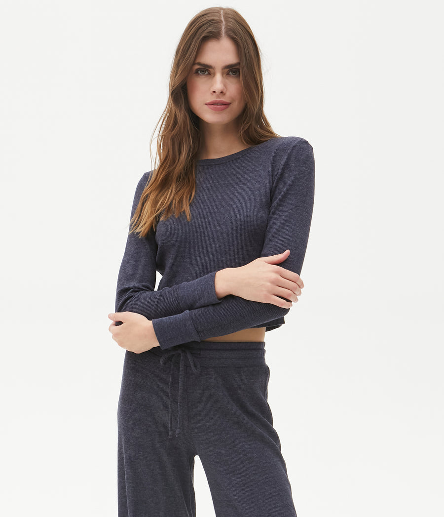 Palmer Cropped Tee in Admiral Blue Full Body View #ADMIRAL