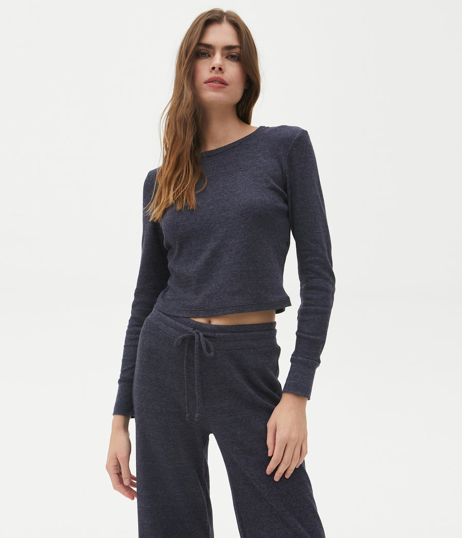 Palmer Cropped Tee in Admiral Blue Close Up View #ADMIRAL