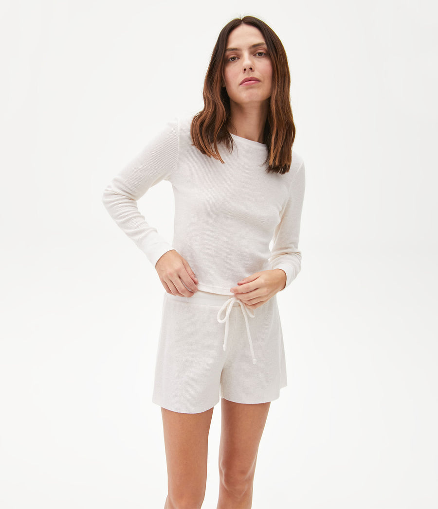 Palmer Cropped Tee in Chalk White Close Up View 