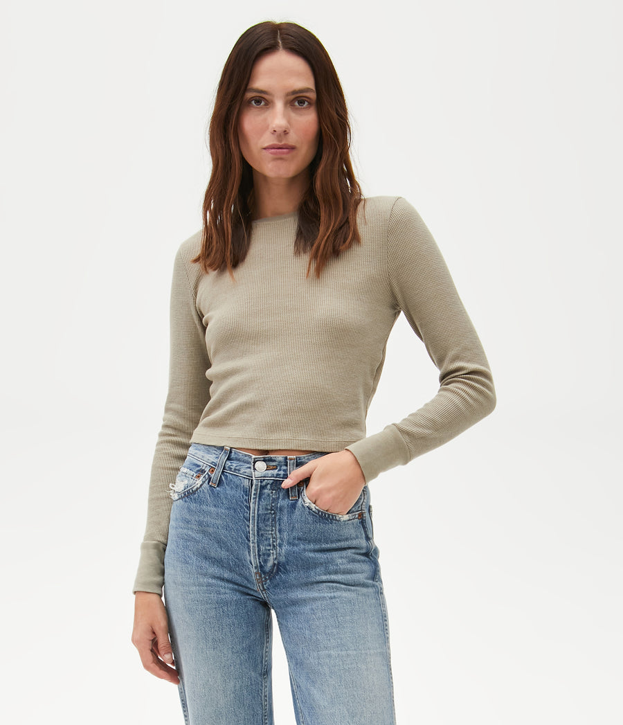 Palmer Cropped Tee in Linden Full Body View #LINDEN