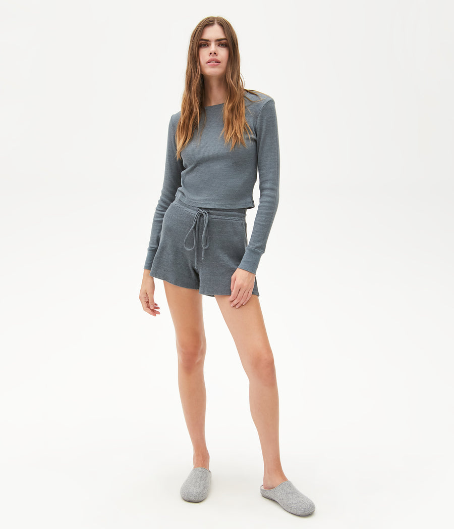 Palmer Cropped Tee in Slate Blue Full Body View #SLATE