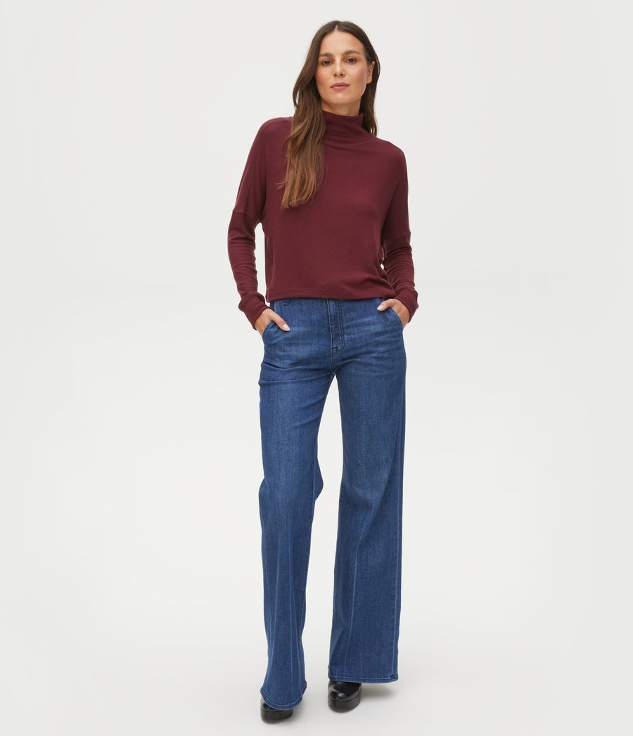 Frida Mock Neck Top in Auburn Purple Full Body View #AUBURN