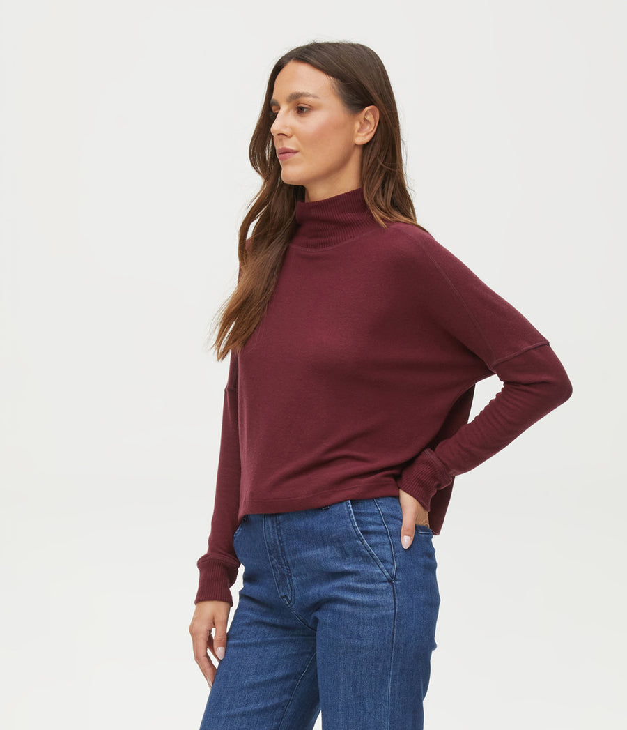 Frida Mock Neck Top in Auburn Purple Side View #AUBURN