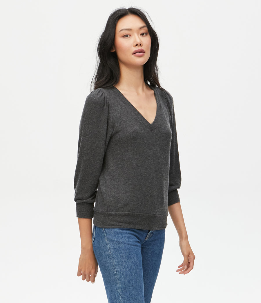 Gabriella V-Neck Top in Charcoal Grey Side View #CHARCOAL
