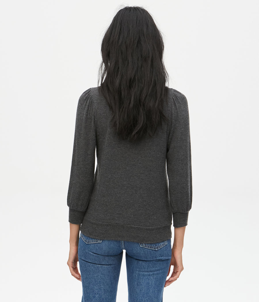 Gabriella V-Neck Top in Charcoal Grey Back View #CHARCOAL