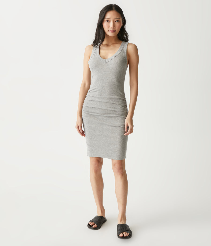 Esme Ribbed Dress in Heather Grey Full Body View #HEATHER GREY