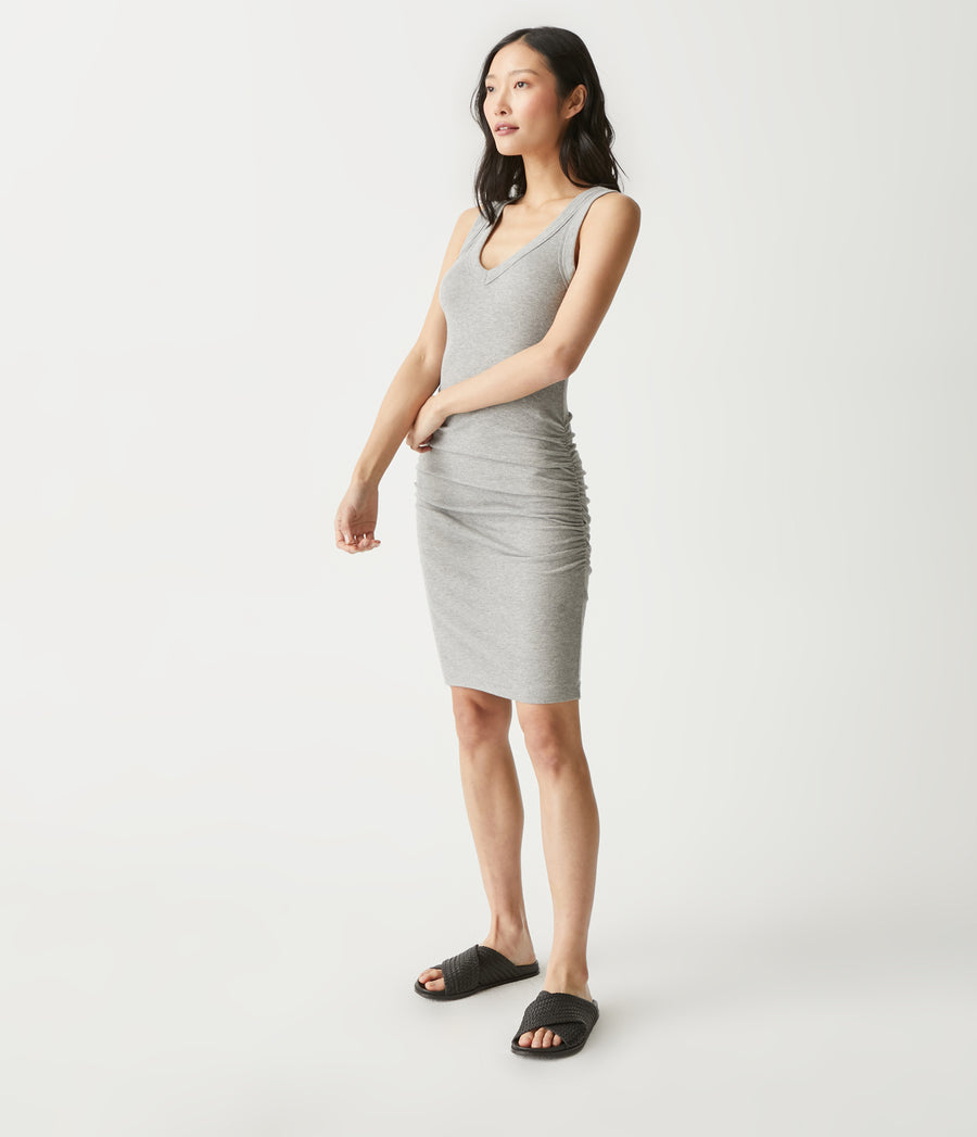 Esme Ribbed Dress in Heather Grey Side View #HEATHER GREY