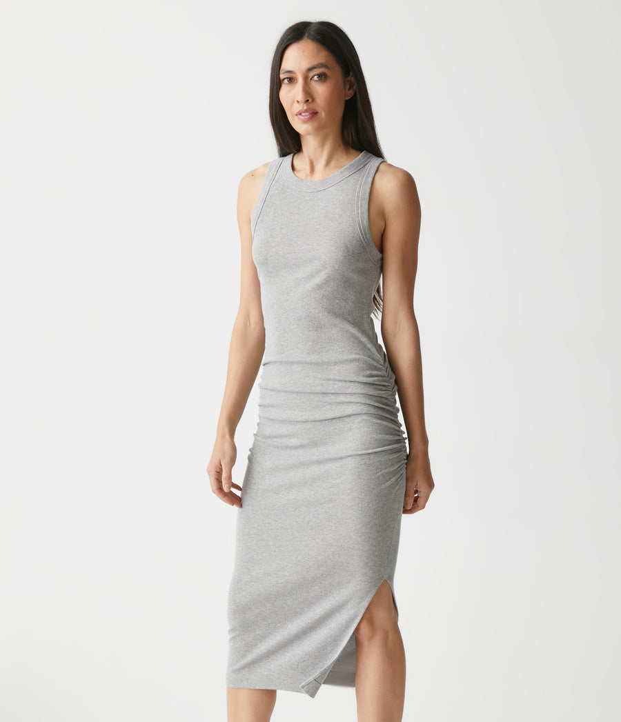 Wren Ribbed Midi Dress in Heather Grey Side View #HEATHER GREY