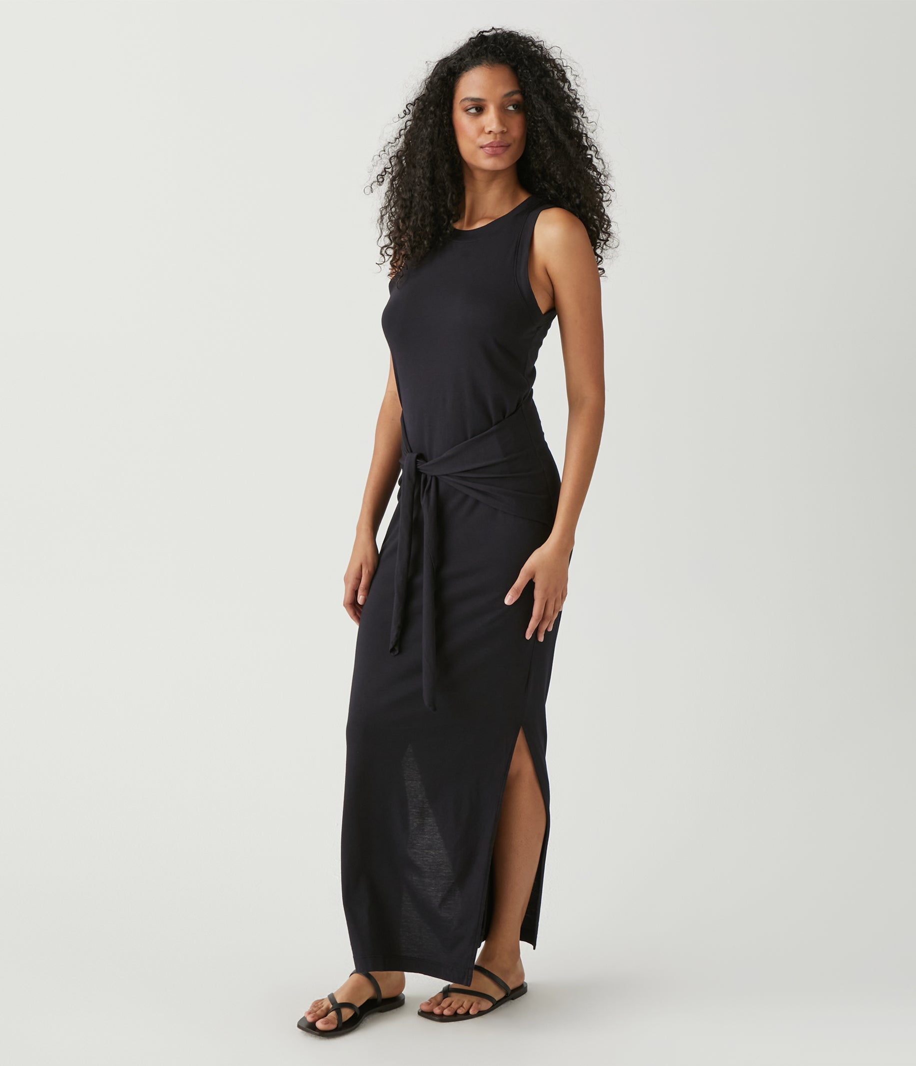 Tie waist black dress discount