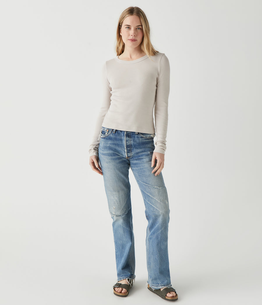 Orion Cropped Tee in Cement Beige Full Body View #CEMENT