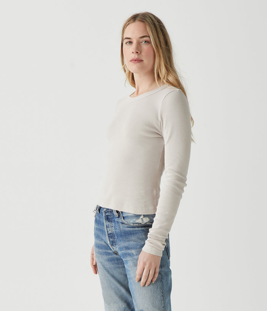 Orion Cropped Tee in Cement Beige Side View #CEMENT