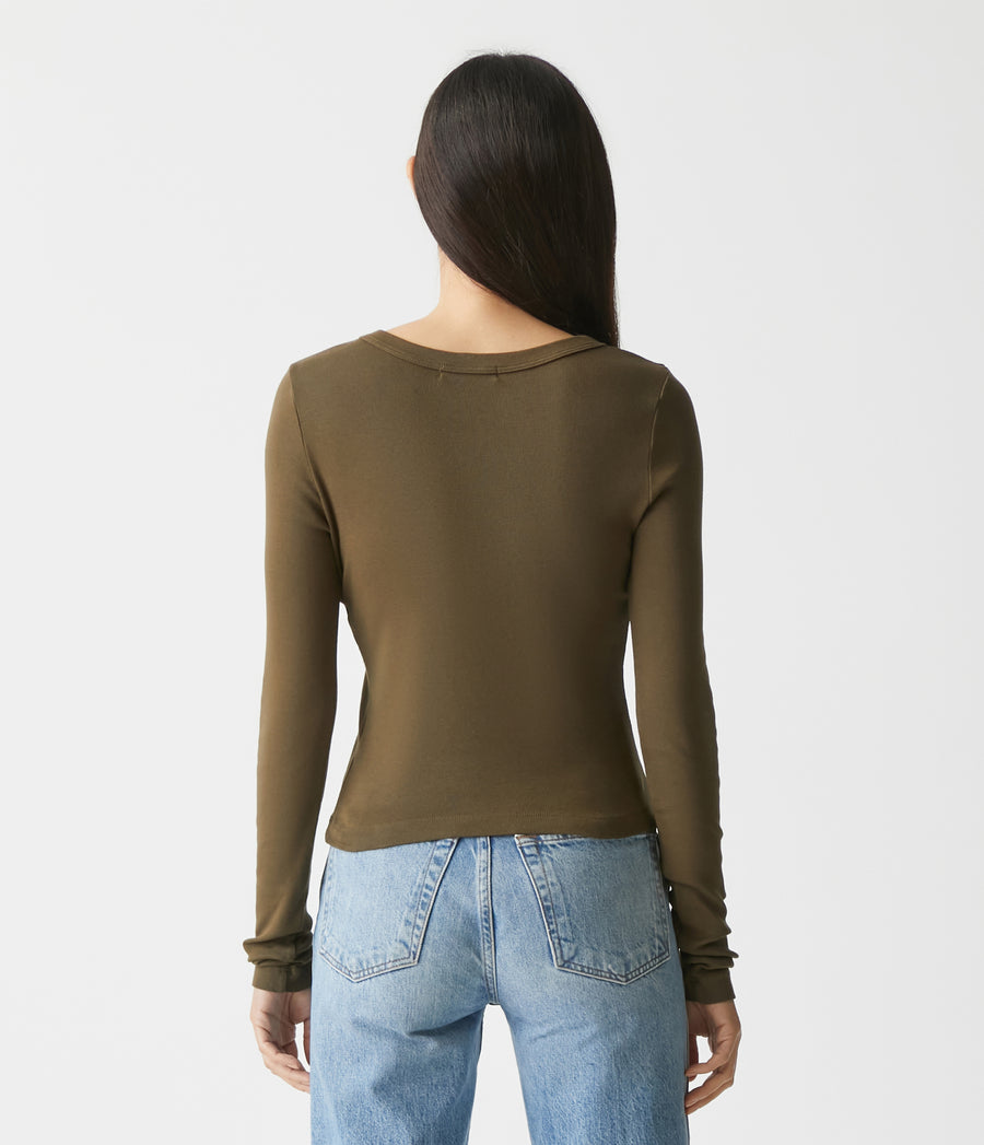 Orion Cropped Tee in Dolma Green Back View #DOLMA