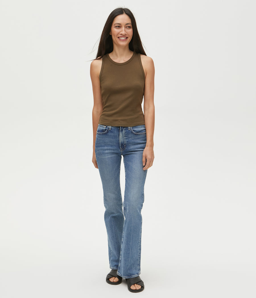 Kendall Cropped Tank in Dolma Green Full Body View #DOLMA
