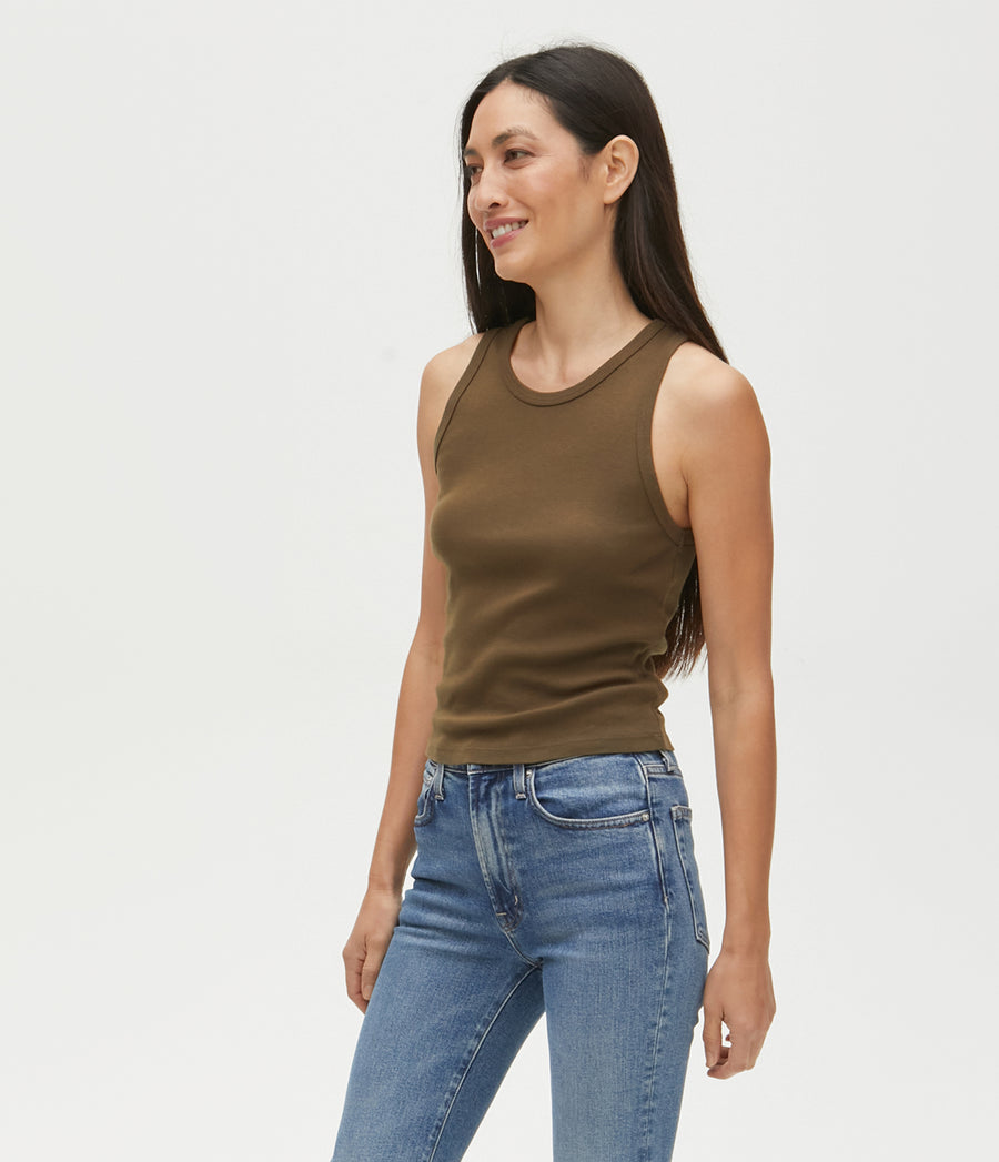 Kendall Cropped Tank in Dolma Green Side View #DOLMA