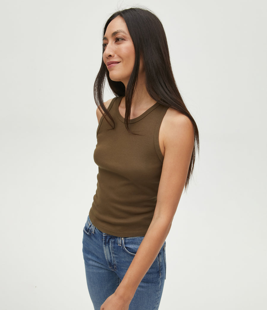 Kendall Cropped Tank in Dolma Green Close Up View #DOLMA