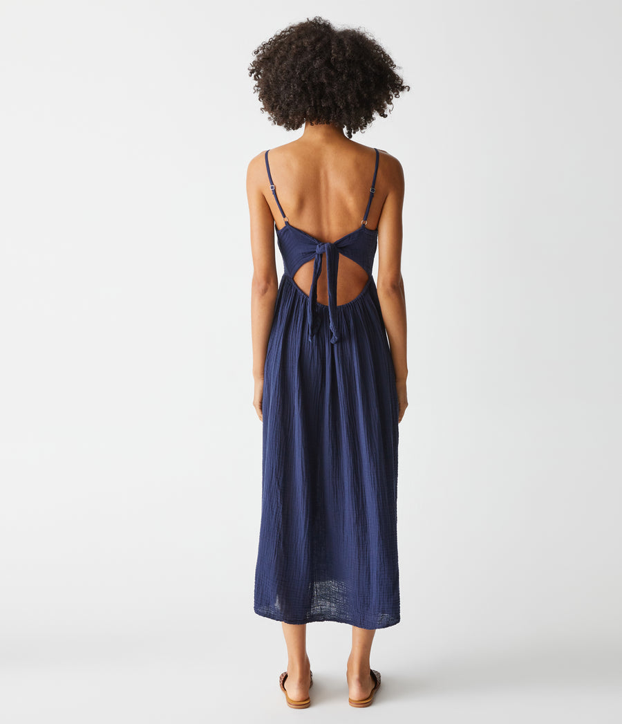 Allora Gauze Dress in Admiral Blue Back View #ADMIRAL