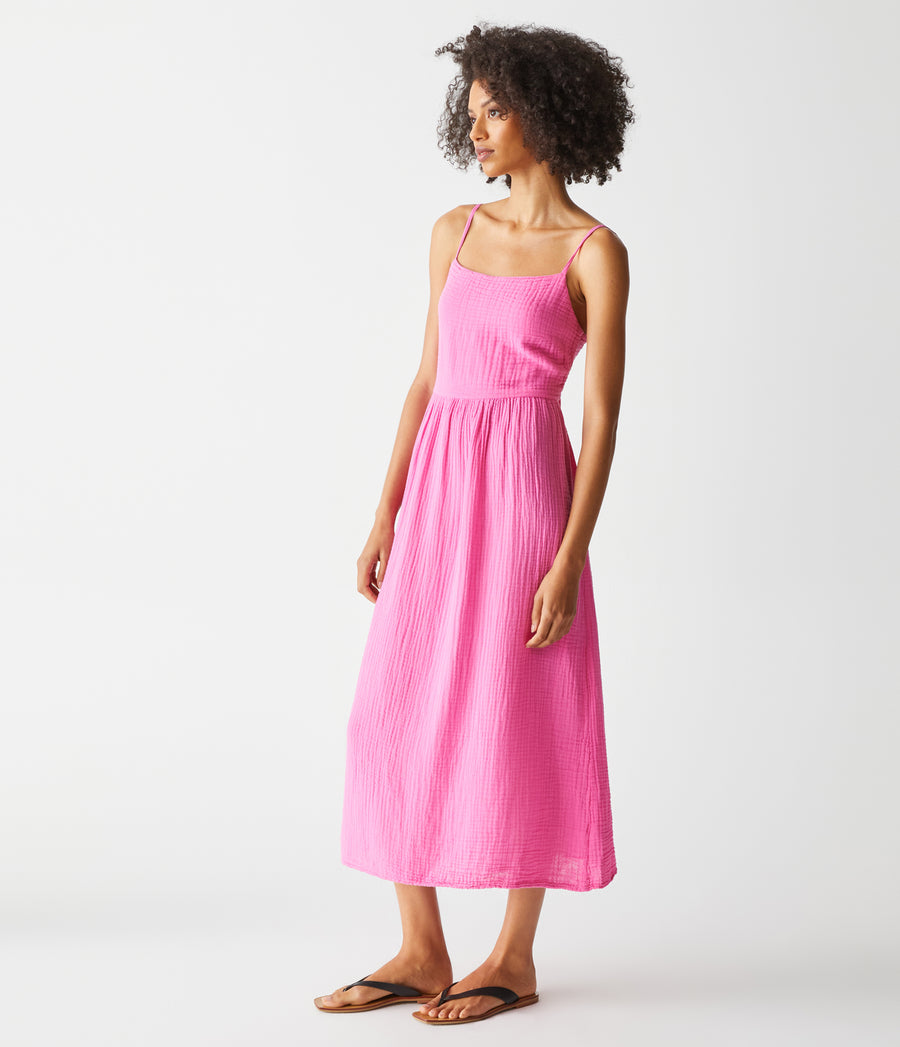 Allora Gauze Dress in Azalea Pink Side View #AZALEA