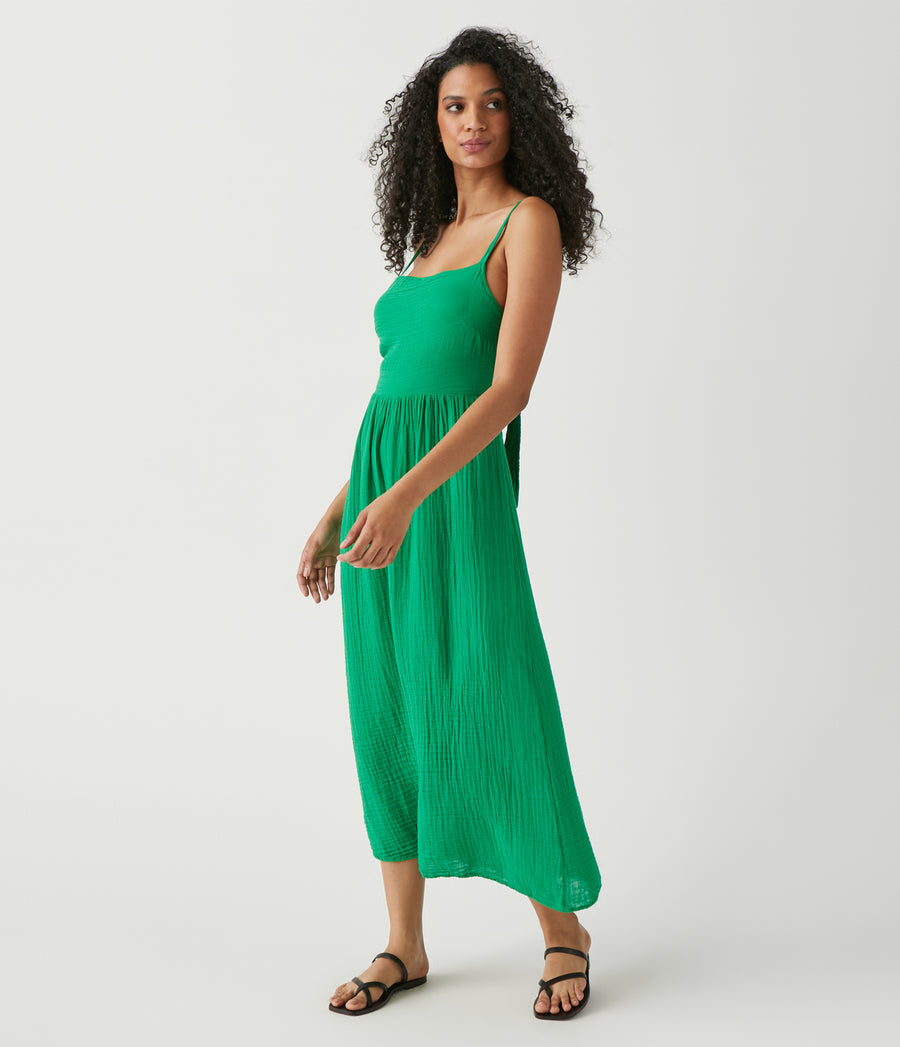 Allora Gauze Dress in Field Green Side View #FIELD