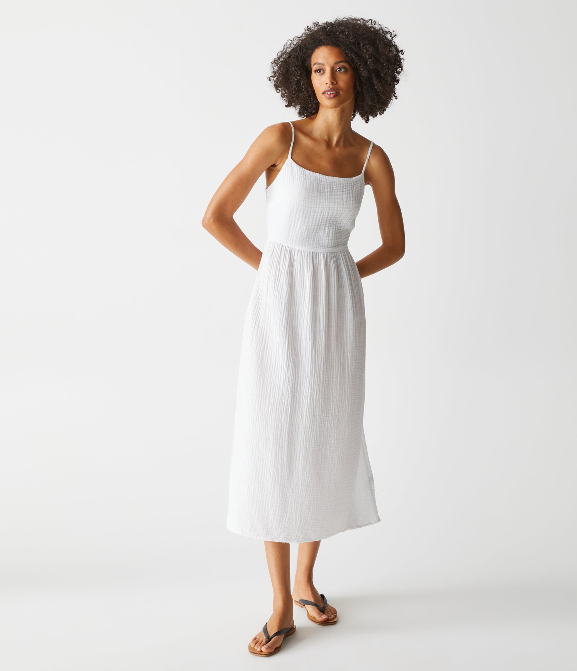 Organic Cotton Slip Dress, White, Black Gauze Cotton Under Garment