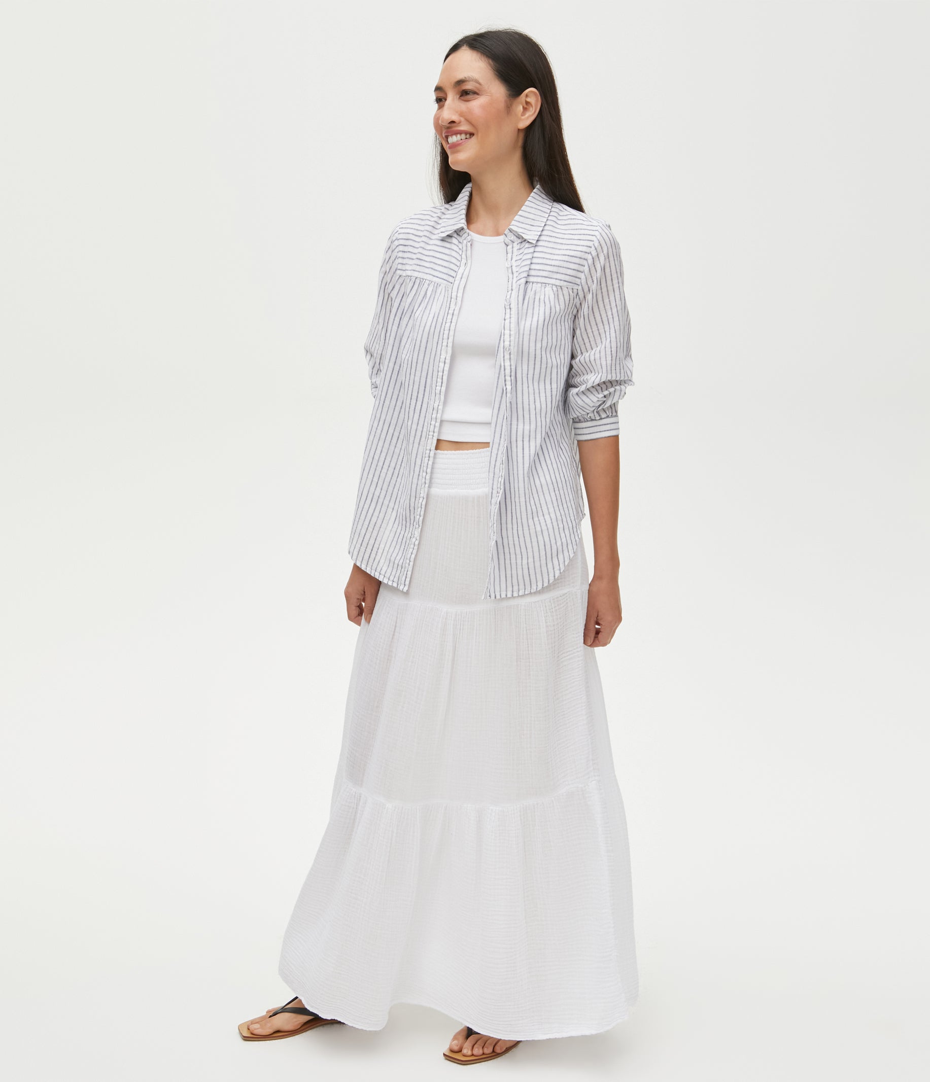 White gauze maxi top skirt outfit